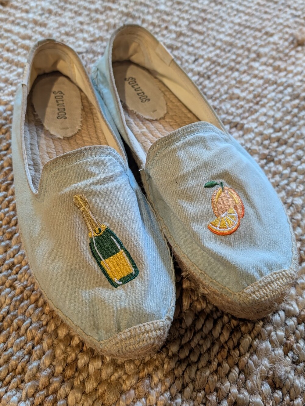 Soludos Light Blue Espadrilles with Champagne & Citrus Embroidery